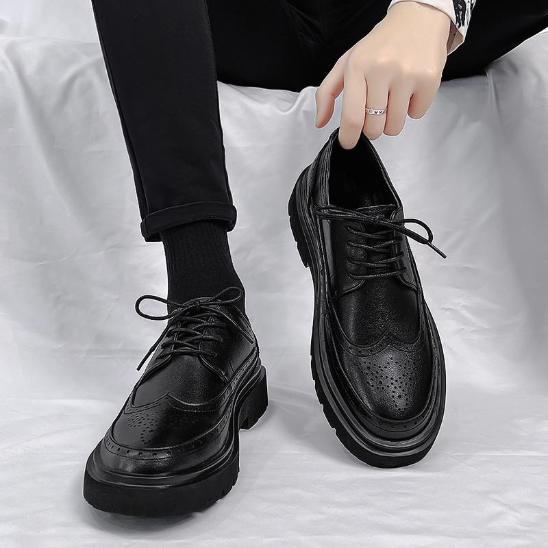 Brock Leather Shoes Autumn Best Man British Business Suit Casual Shoes Black Low Top Martin Shoes