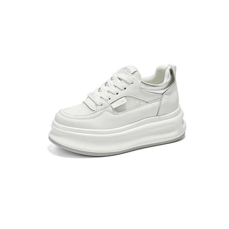 

Летние сетчатые повседневные туфли, женские белые туфли на толстой подошве со скрытым каблуком и шнуровкой, женские цветные студенческие туфли 34