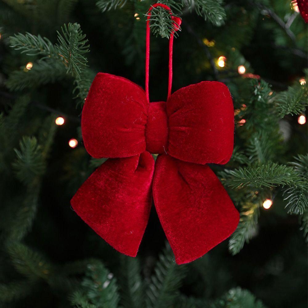Soft Textured Christmas Red Bowknot Pendant Flannelette Bowknot Hanging Pendant Stairs Railing