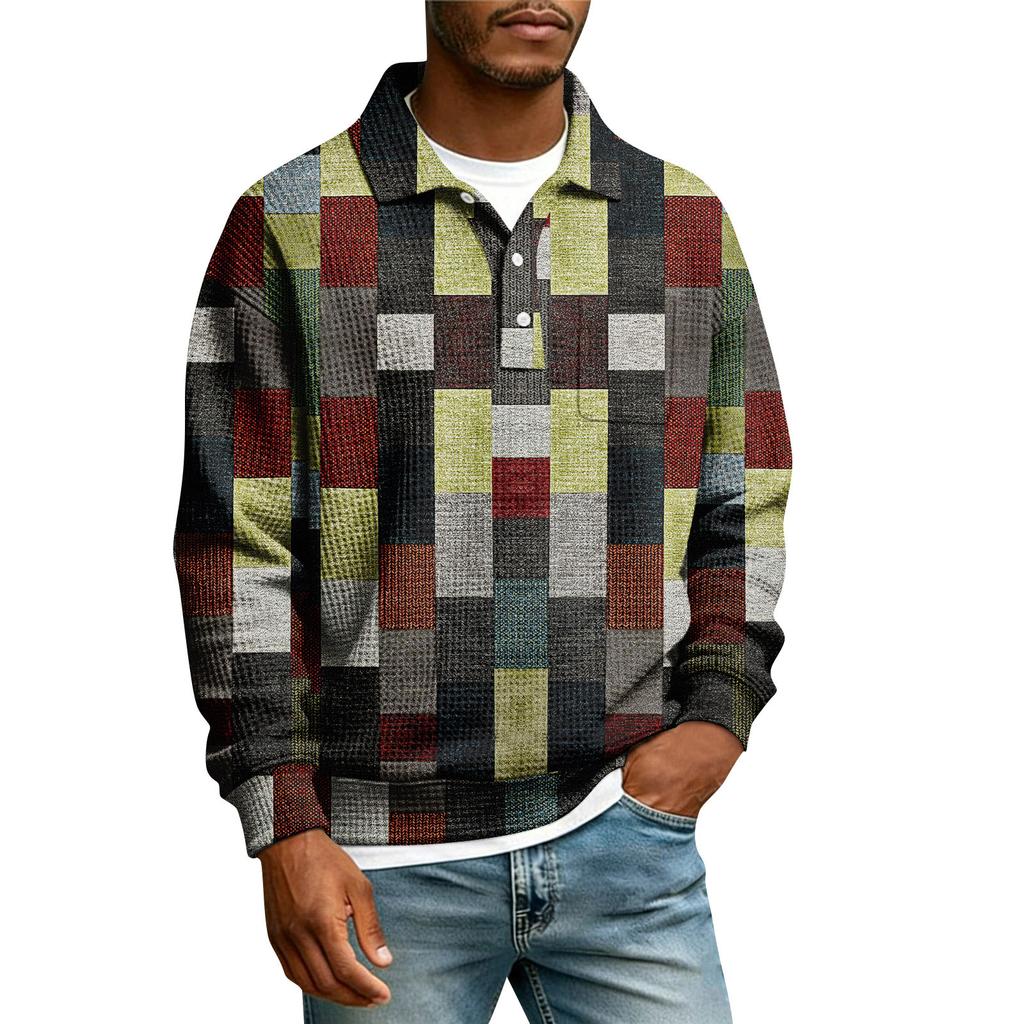 Herrars Revers Tryckt Enkelknäppt Ficka Långärmad Ledig Sport T-shirt