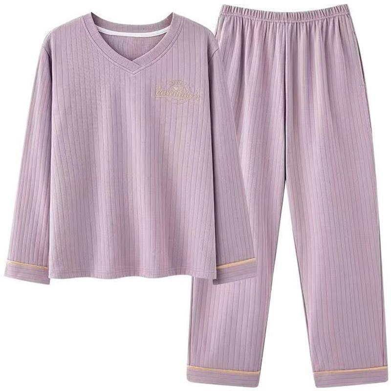 

Женский костюм из 2 предметов, хлопковая пижама, футболка и брюки, хлопковый свободный повседневный летний костюм из двух предметов, топ и брюки XXXL фиолетовый