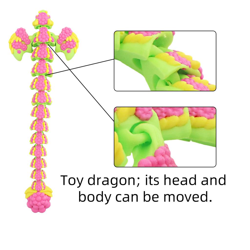 3D Printed Flower Dragon, Movable Dragon Ornaments With Wings And Joints, Multi-Color 3D Printing Technology Toys And Gifts