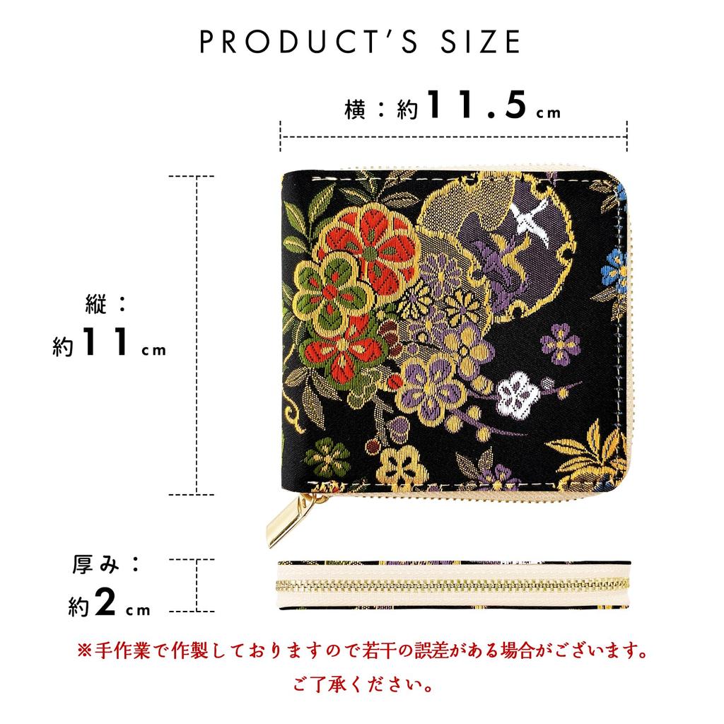 Carteira Bifold Redonda Tendência Yamagishi Nishijin-ori, Brocado Dourado, Feminina, Carteira Bifold, Zíper Redondo, Compacta, Padrão Japonês, Luz da Lua,