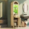 Tall Freestanding Bathroom Cabinet, Arched Top, LED, Reversible Door, Drawer, Magnetic Closure, Soft-Close Hinges, 40×30×163 Cm, Natural Wood Color
