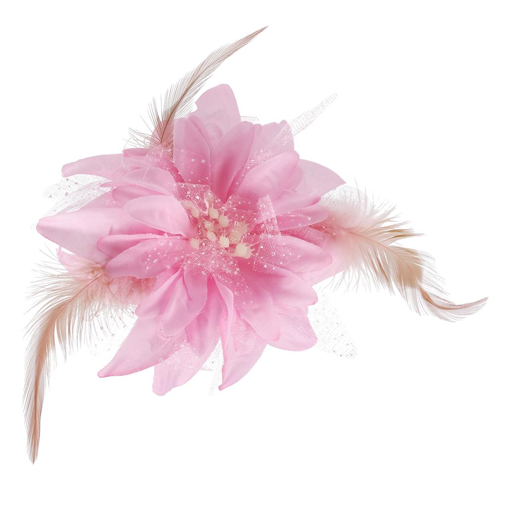 S161020 Large Lily Flower Hair Clip Feather Headpiece for Women Silk Cloth Foam Gauze Diameter 14CM