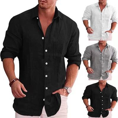 2025 Hot Selling Ebay Men's Loose Large Size Solid Color Shirt Lapel Long Sleeve Casual for Men
