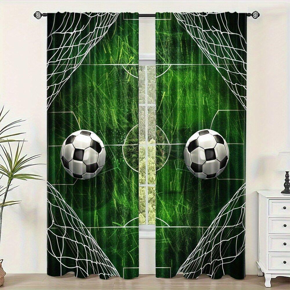 2PCS football printed curtains, pole bag design, privacy protection, suitable for decorating various scenes
