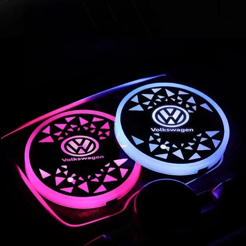 2025 Hot LED Car Coaster Light Water Cup Holder Mat Ambient Lamp for Volkswagen Golf Passat Jetta Tiguan Polo Bora Beetle Caddy