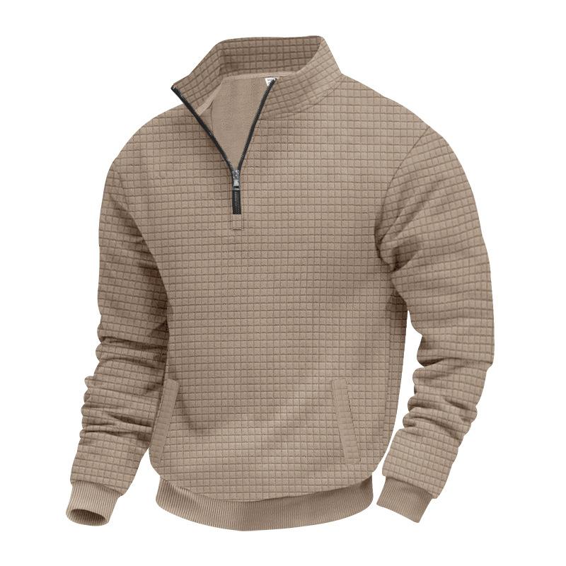 Half-zip Sweatshirt for Men Autumn/Winter Jacquard Small Check Pattern Stand-up Collar Casual Pullover Large Size Sweatshirt