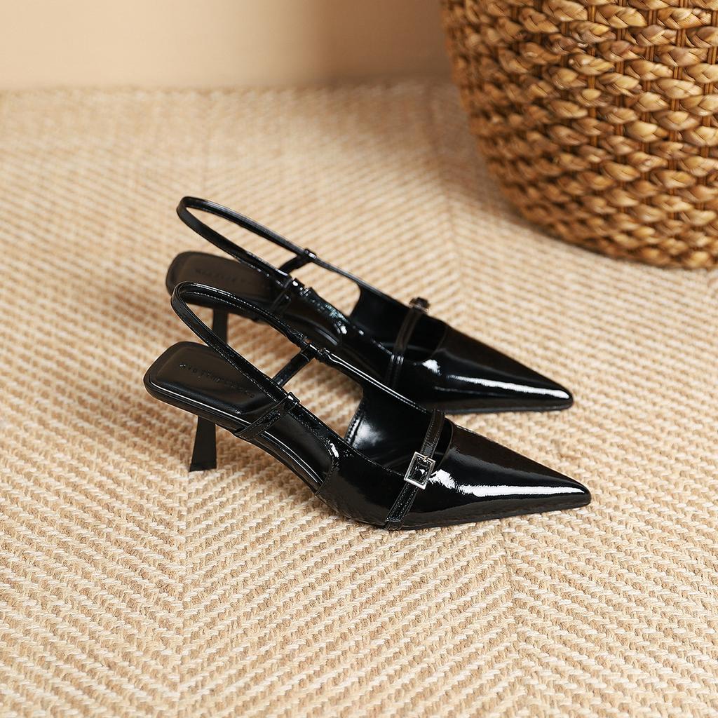 MT-6 French Thin Belt Belt Buckle Pointed Head Thin Heel Single Shoes for Women's New Fashion and Thin Rear Empty Strap High Heels for Women