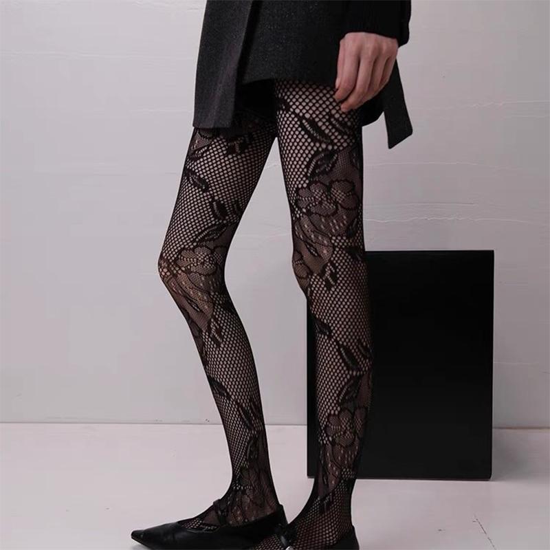 Sexy Retro-Style Fishnet Stockings With Openwork Floral Patterns Thin Pantyhose