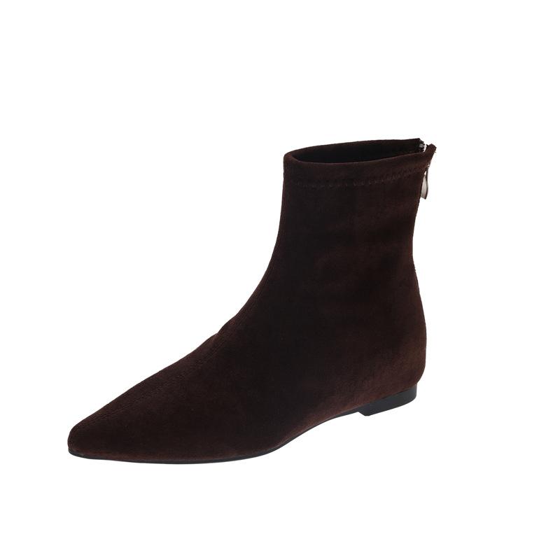 Korean Version of Retro Versatile Pointed Low-heeled Short Boots Women's 2025 Autumn and Winter New Suede Women's Boots Rear Zipper Thin Boots