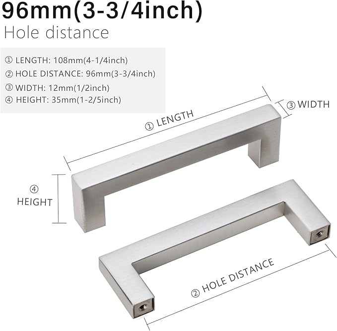 2 pcs Brushed Nickel Cabinet Pulls Stainless Steel Drawer Handles for Kitchen Cupboard  Silver