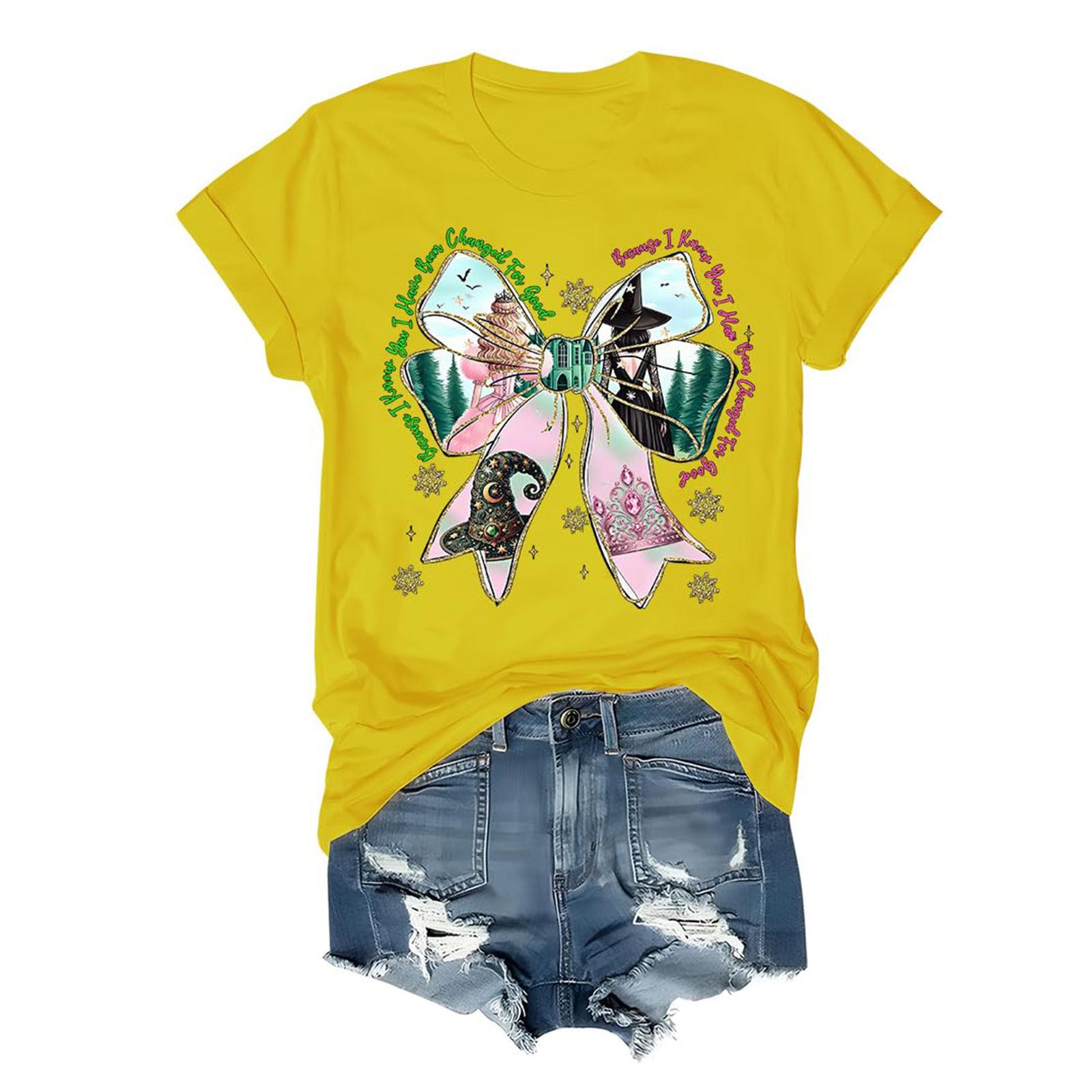 

Женская модная повседневная футболка с коротким рукавом и круглым вырезом с принтом ведьмы XL жёлтый