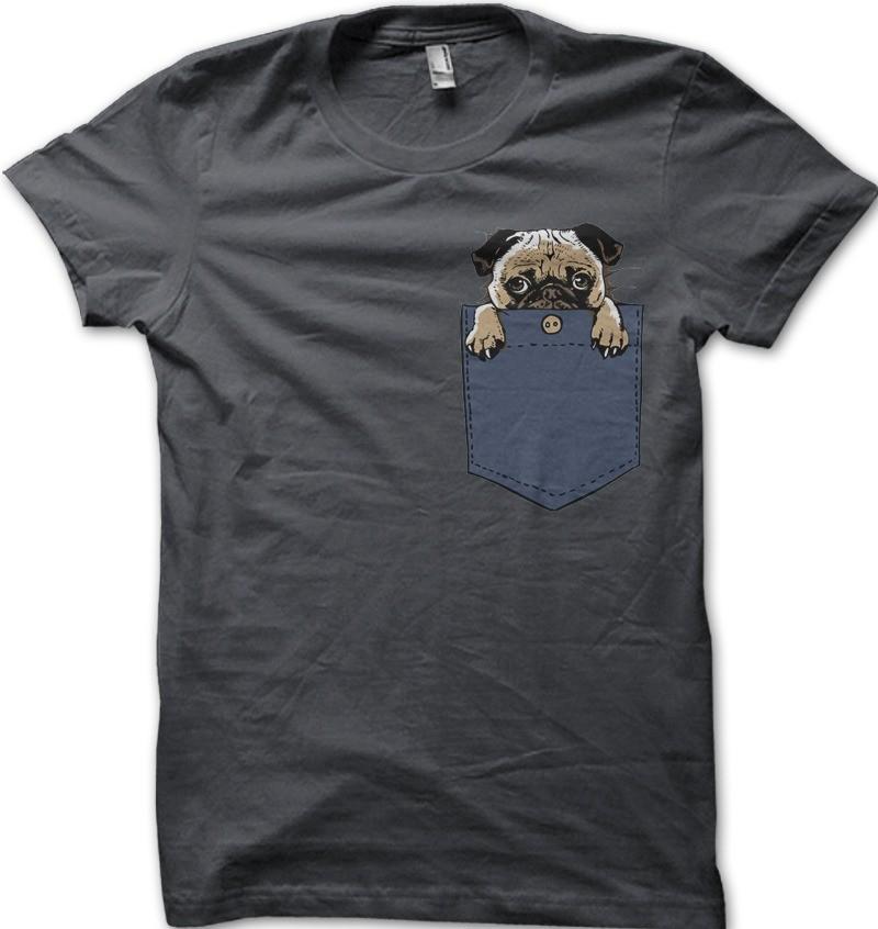 PUG in my Pocket dog funny cute charcoal printed t-shirt OZ9410 S разноцветный