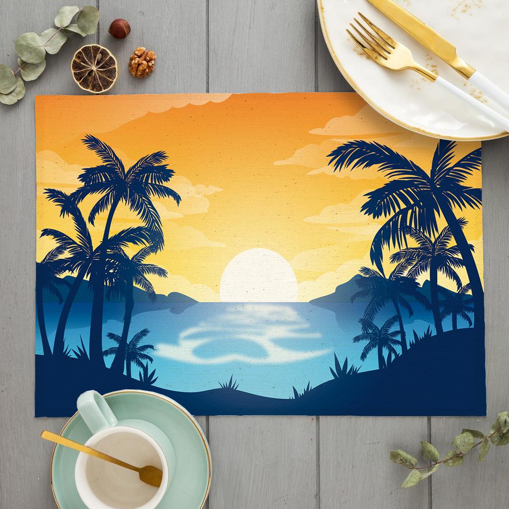 Beach Starfish Placemat Summer Vibe Vacation Kitchen Decor Linen Dining Table Coaster Pad Bowl Coffee Cup Mats Tablecloth