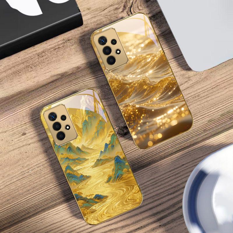 Gouden landschap telefoonhoesje voor Samsung A 01 52S A04 A05S A10 A12 13 22 23 24 36 42 M02 Note 10 20Ultra 8 9