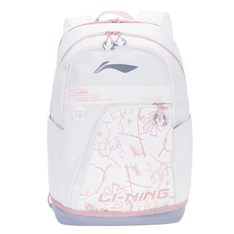 Li Ning Badminton Collection Polyester Sketch Bag Backpack Regular Unisex Cherry Blossom Pink White ABSW385-3