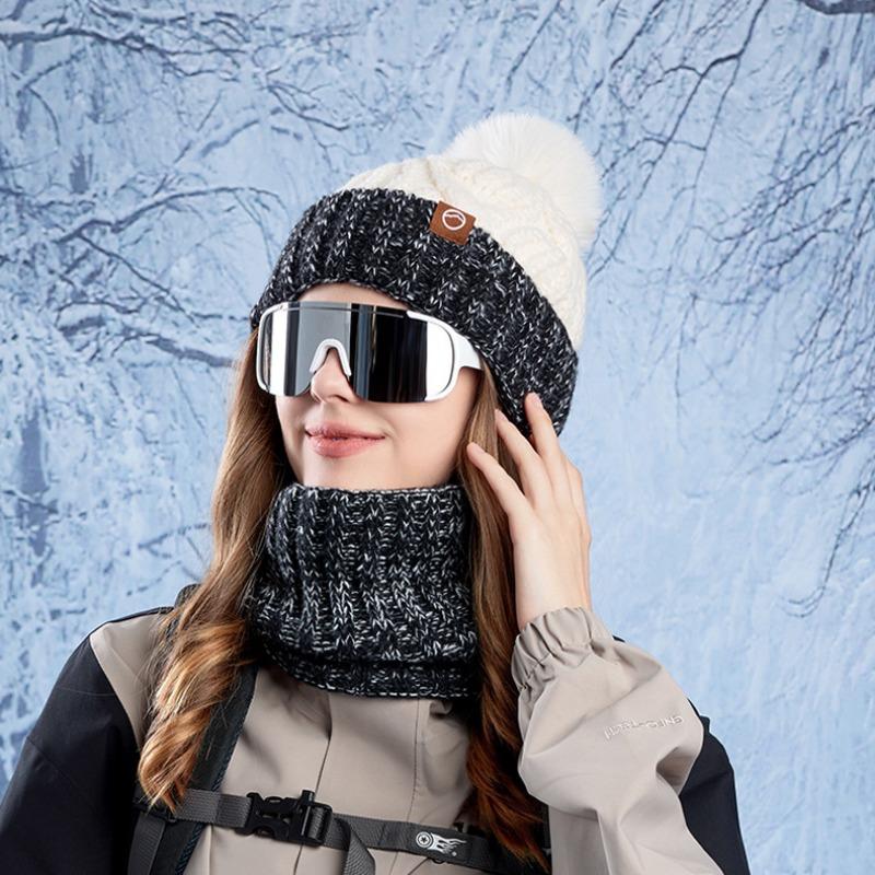 Winter warme Hutschal zweiteilige Abdeckung Outdoor Kälteschutz Ohrenschutz Pulloverhut Damen Samt verdickt gestrickte Wollmütze
