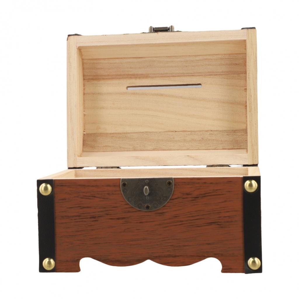 Lock And Key Piggy Bank Wooden Money Box Kids Financial Education