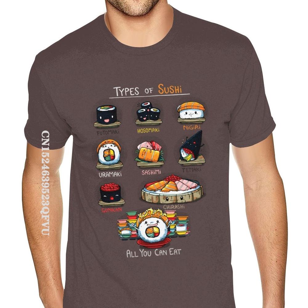 Cheap Graphic Types Of Sushi Tees Shirts Men's Make Your Own Gothic Style Anime Tshirt Retro Cotton O Neck Shirt