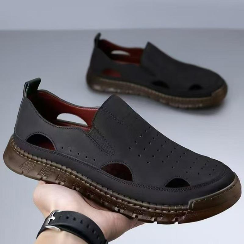 

Spring and summer men s hollow sandals hole hole men s shoes flat casual shoes 44 чёрный