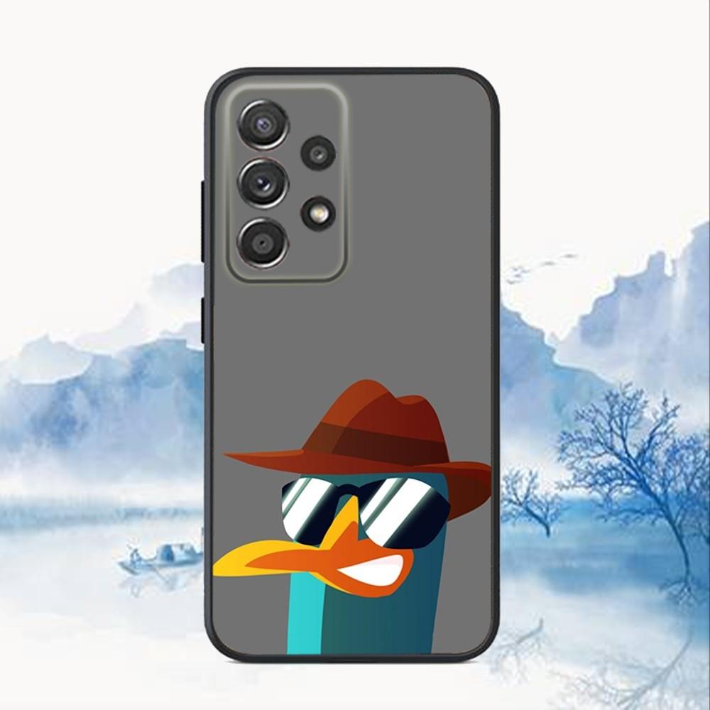 Cartoon P-Perry das Schnabeltier Handyhülle für Samsung S25, S24, S21, S22, S23, S30, Ultra, S20, Plus, Fe, Lite, Note, 10, 9, 5G Schwarze Hülle