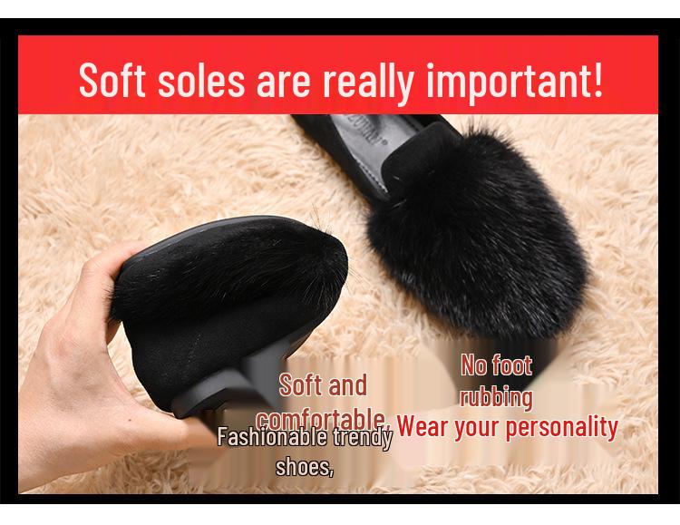 Mao Mao 2025 Korean Style Mink Fur Thick Sole Women's Winter Shoes - Versatile, Comfortable, Plus Velvet, Ideal for Pregnant Women