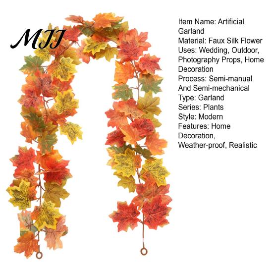 Autumn Artificial Garland 100/175CM Maple Leaf UV Resistant Fall Halloween Thanksgiving Vine Day Harvest Festival Mantle Porch Indoor Outdoor