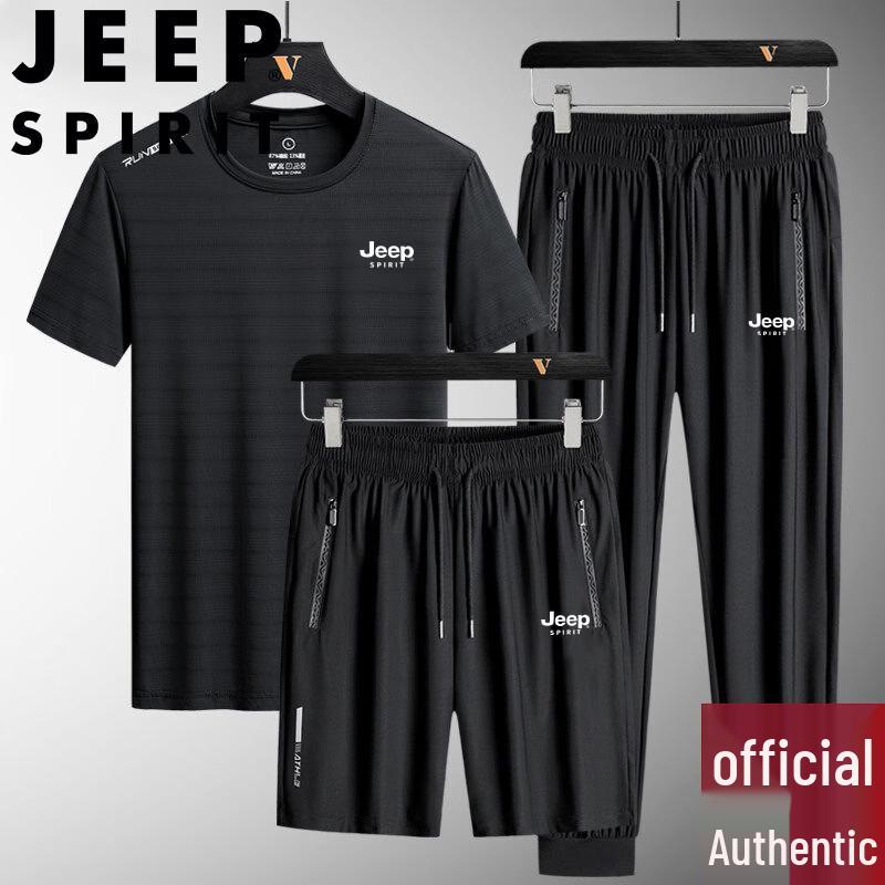 JEEP SPIRIT Men s Ice Silk 3-Piece Summer Casual Set 5XL