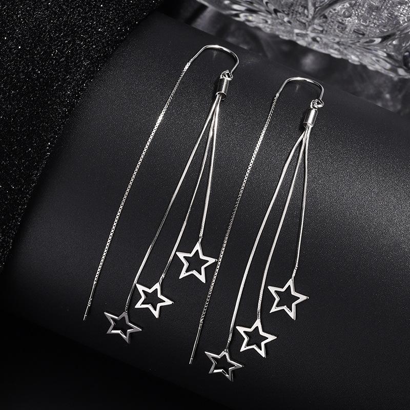 S925 Silver Star Ear Thread Long Tassel Star Hoop Earring Light Luxury Elegant Versatile Ear Jewelry