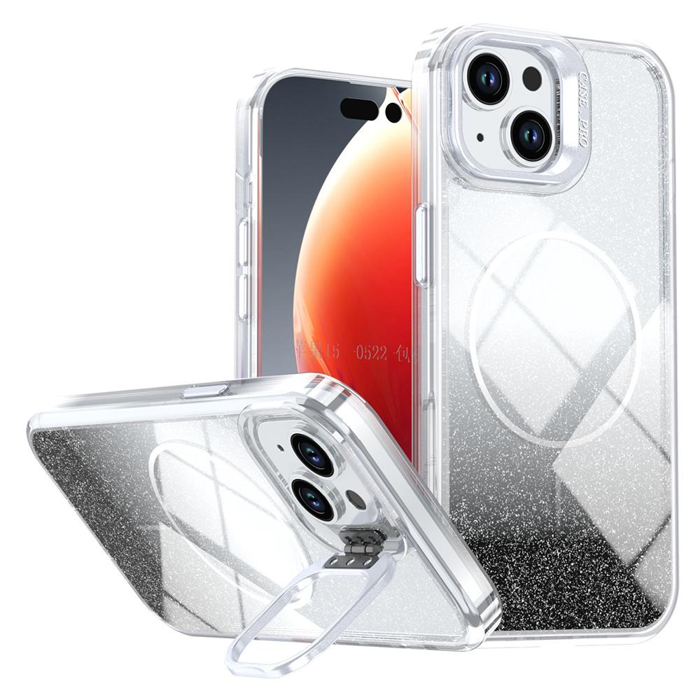 For iPhone 15 Magnetic Case Gradient Glitter Shockproof TPU PC Phone Cover Compatible with MagSafe