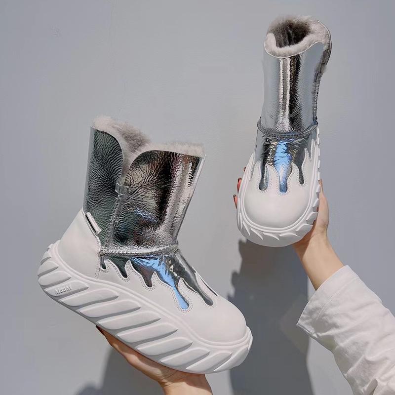 Winter New Women's Plus Fleece Fashion Color Matching Snow Boots New Thick Warm Cotton Shoes Waterproof Mid-Calf Boots 35-40