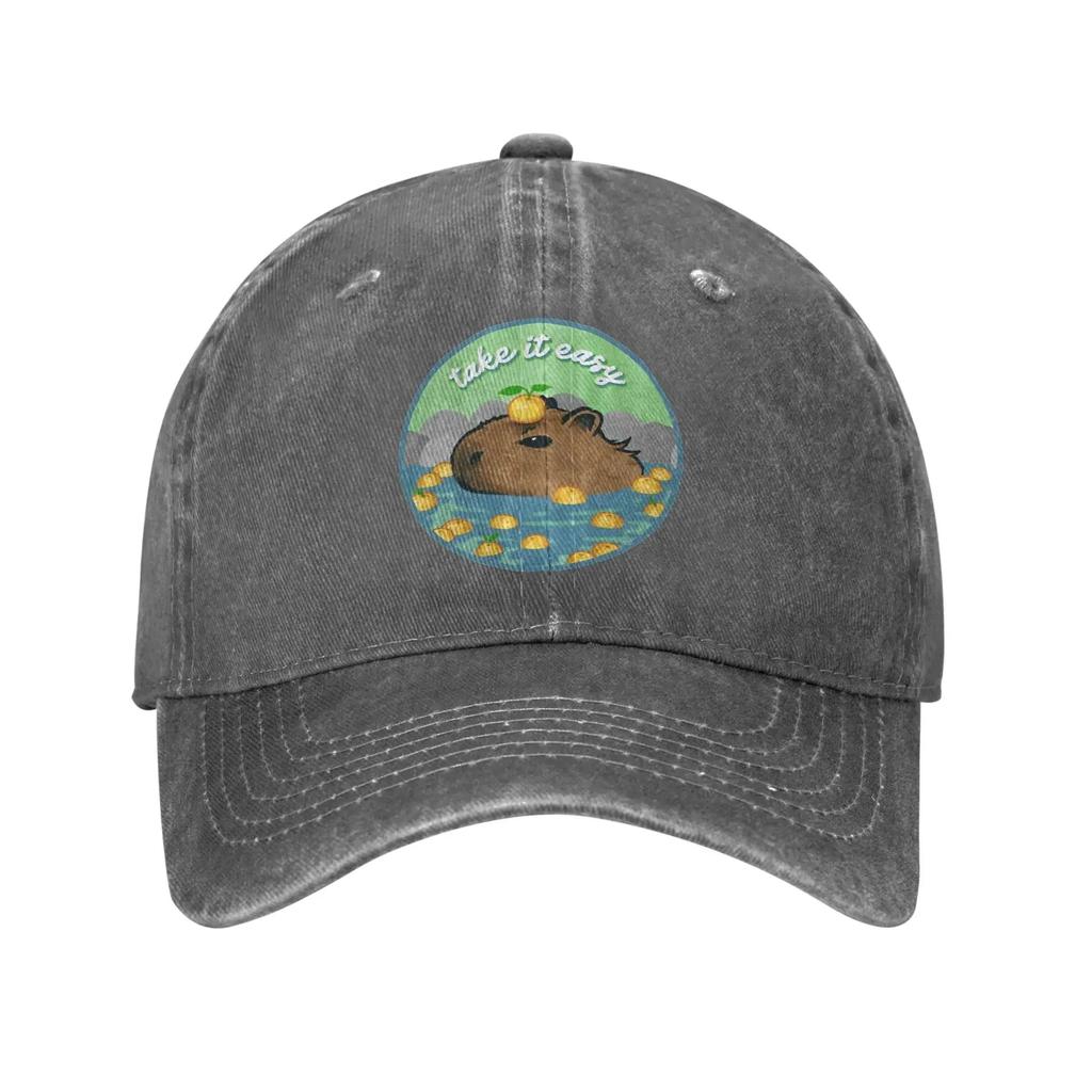 Vintage Chill Capybara Take It Easy Baseball Cap Unisex Distressed Washed Snapback Cap Cute Animal Outdoor Running Soft Caps Hat