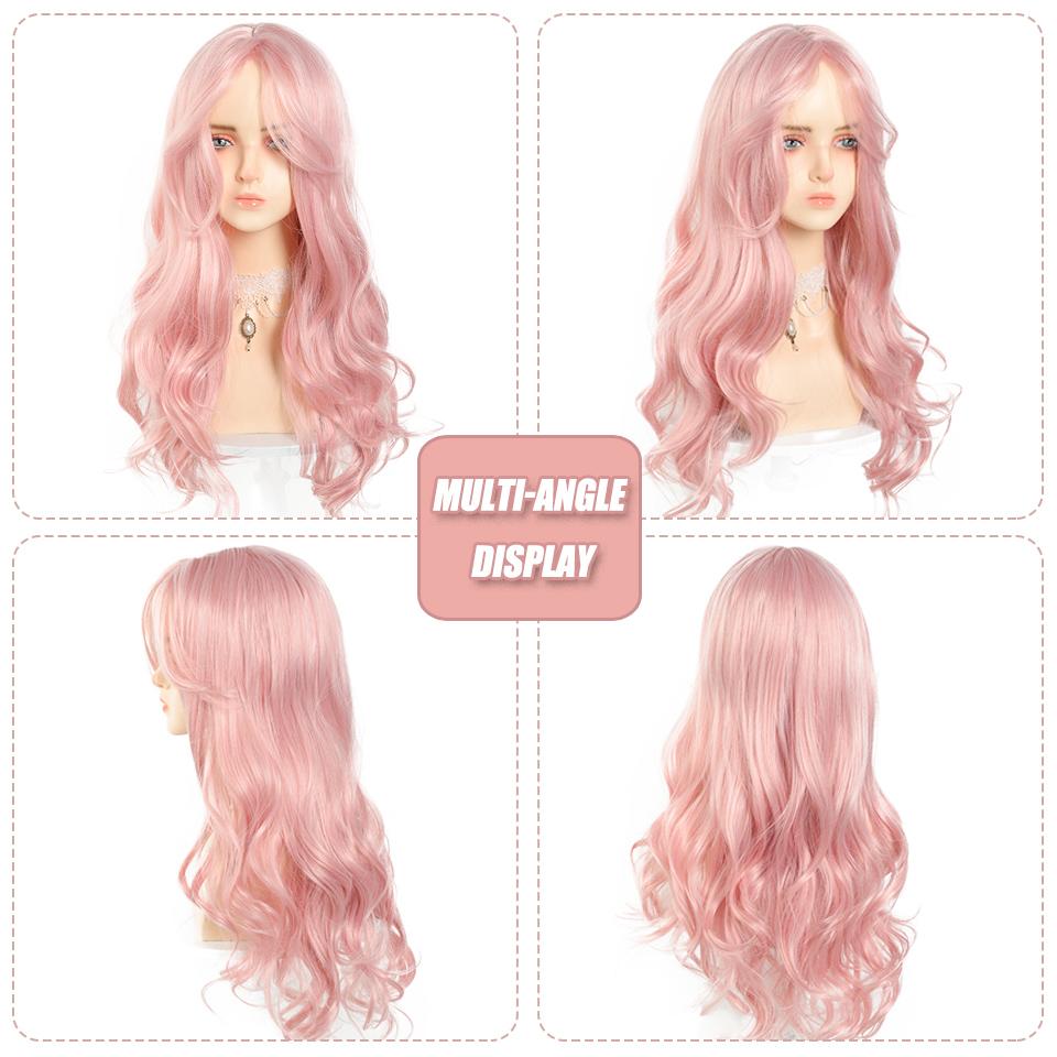 WTB Synthetic Lolita Wig Long Wave Lovely Elegant Light Pink With Bangs Ladies Wig Daily Christmas Cosplay Party Wig