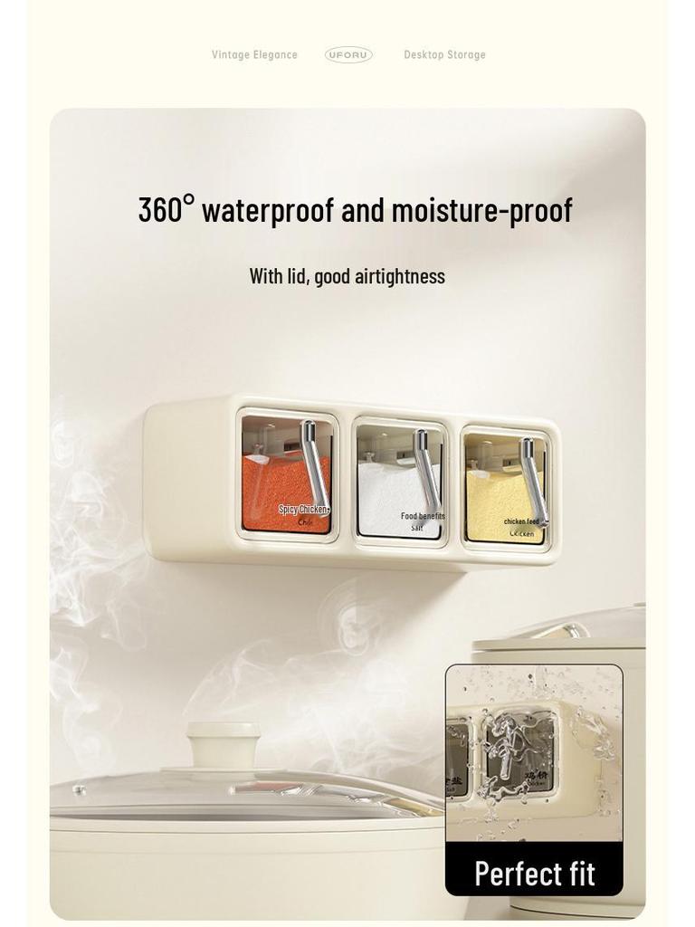 Wall-Mounted Punch-Free Spice Box Set: Multifunctional Kitchen Seasoning Jars