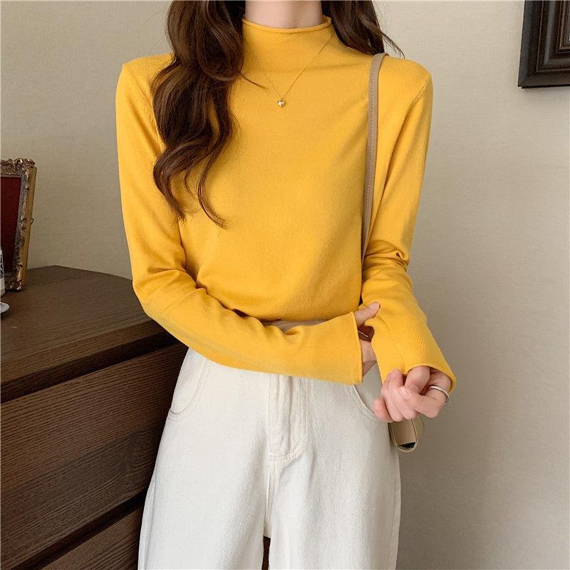 Spring and Autumn Knitted Sweater Top Women's New Semi-turtleneck Lazy Wind Loose Inside Long Sleeve Winter Bottom Sweater