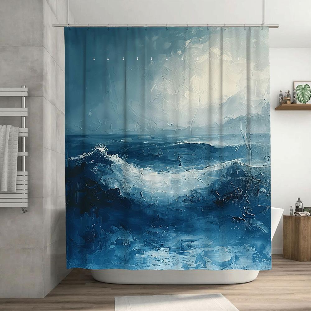Artistic Blue Ocean Shower Curtain High Quality Waterproof Fabric for Bathroom Decorations 3D Printed Art In Various Sizes