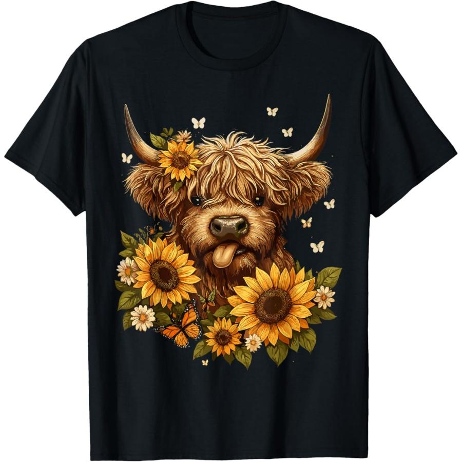 Highland Cow with Sunflower T-Shirt S