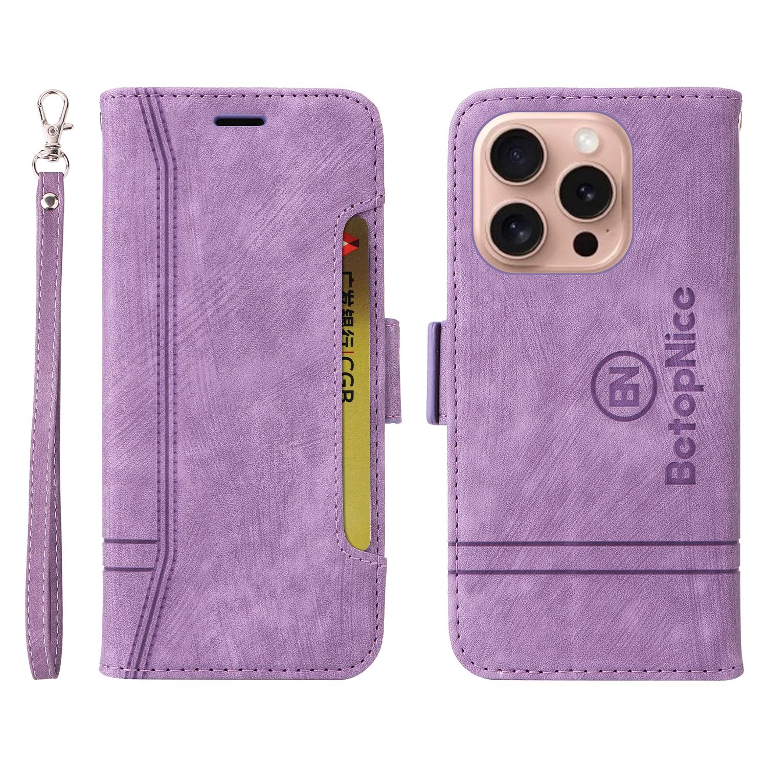 

BETOPNICE 001 for iPhone 16 Pro Stand Case Leather Flip Phone Cover Purple