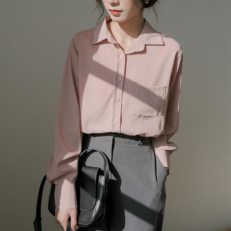 Blaue Ski-Spinning-Hemd aus Seide für Damen im Frühling und Herbst, Einzeltasche, Retro-Design, Temperament, Langarmbluse