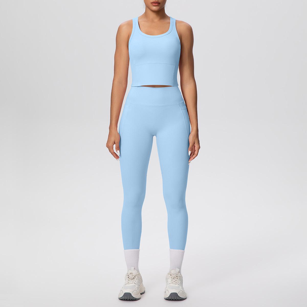 Ударопрочный дышащий спортивный жилет и высокопосадочные йога-штаны с карманами, ощущение второй кожи Extra Large