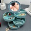 Rotating Multi Compartment Jewellery Storage Case Dustproof Jewelry Holder With Built-in Mirror for Rings Earrings Bracelets