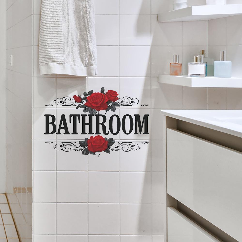 Roses, Bathroom English Slogan, Door Stickers, Home Decoration Wall Stickers