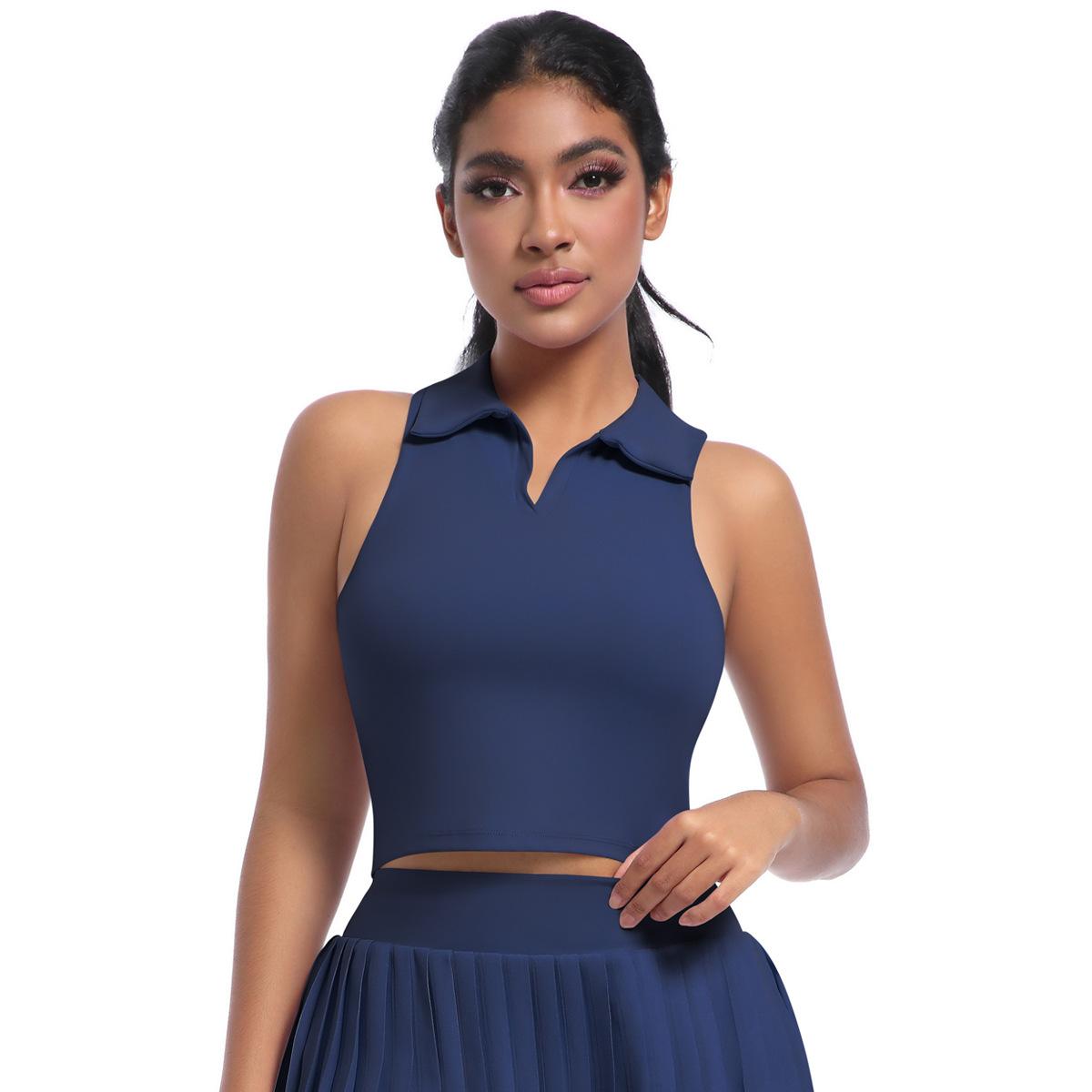 

Облегающий спортивный жилет без рукавов ПОЛО с лацканами, толстовка, топ для йоги для женщин, для бега на открытом воздухе, тенниса, фитнеса, жилет для женщин S