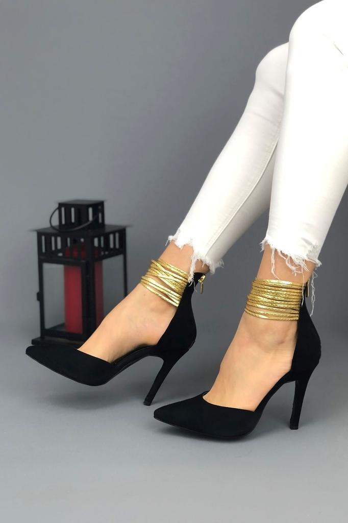 Women's Fashion Style Special Design Gol Piping Thin Heeled Shoes