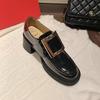 Square Buckle Platform Loafers Women's 2025 New Autumn Leather Thick High Heel Black High-end British Style Small Leather Shoes