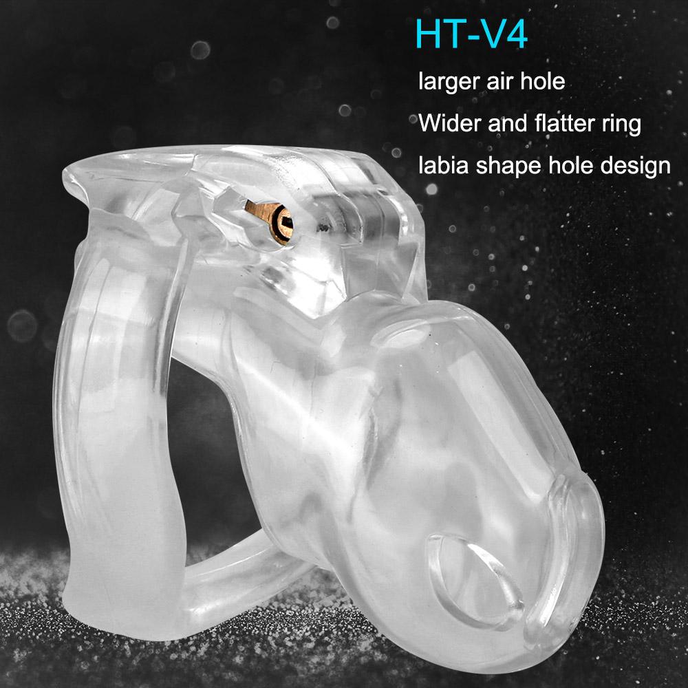 Sex Products HT-V4 Set Male Chastity Device Cock Cage With 4 Penis Rings Sex Toys For Men Resin Virginity Lock