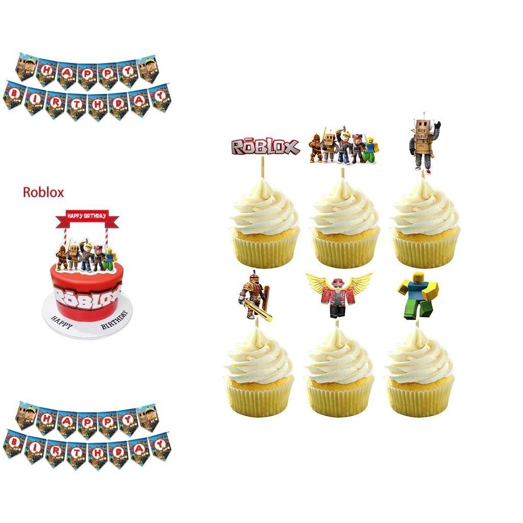 Zestaw artykułów na przyjęcie urodzinowe Roblox z żywymi banerami, balonami i topperami na tort dla dzieci