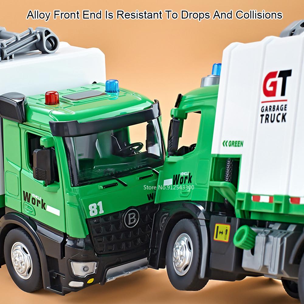1:24 Garbage Car Sanitation Truck Toy Model Metal Diecast Music Light Doors Opened Engineering Vehicles Inertial Advance Toys
